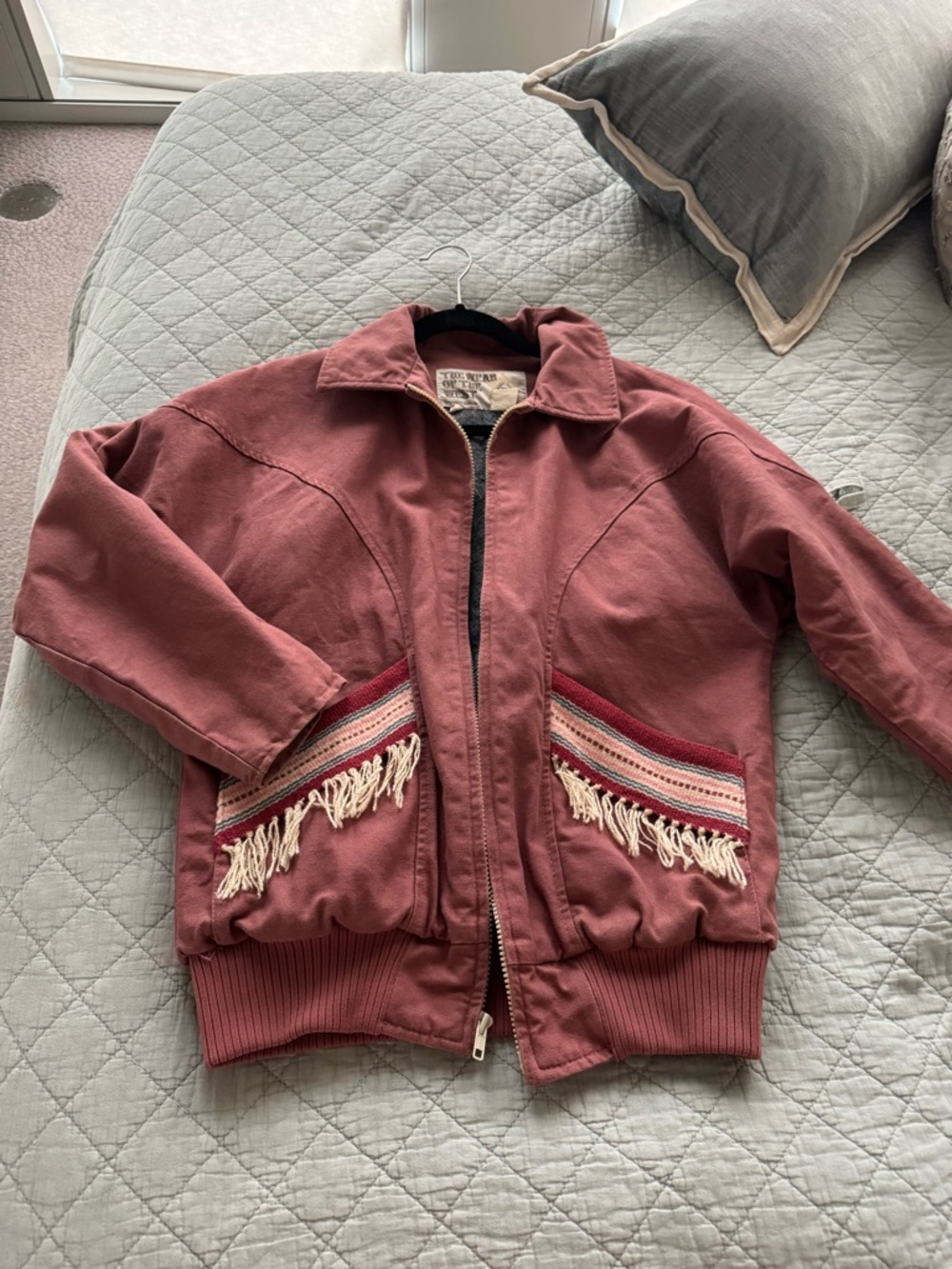 Vintage Womens Dusty Rose Zipper Jacket with Tassel Pockets Southwest